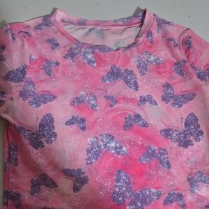 SHEIN Pink and Purple Butterfly Kids Blouse